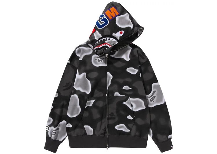 BAPE Liquid Camo Shark Relaxed Fit Full Zip Hoodie Black